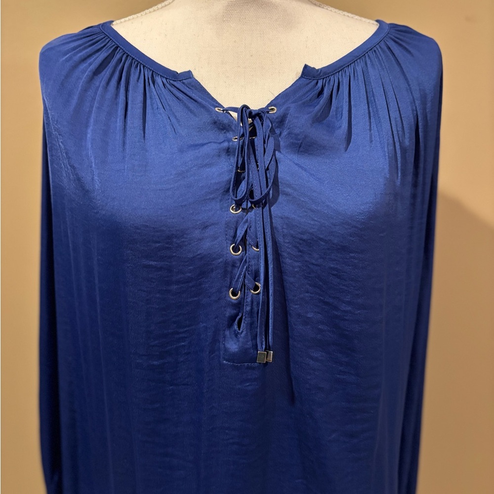 Royal blue lace up blouse